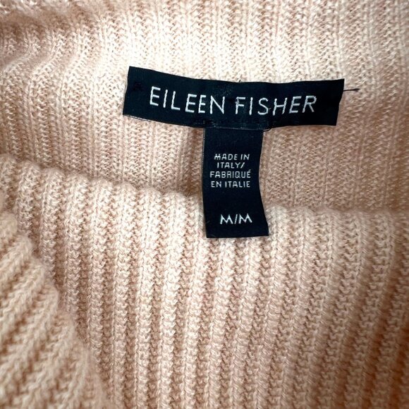 Eileen Fisher Cashmere Rib Knit Cowl Neck Sweater Beige Cream Size Medium - Picture 9 of 12